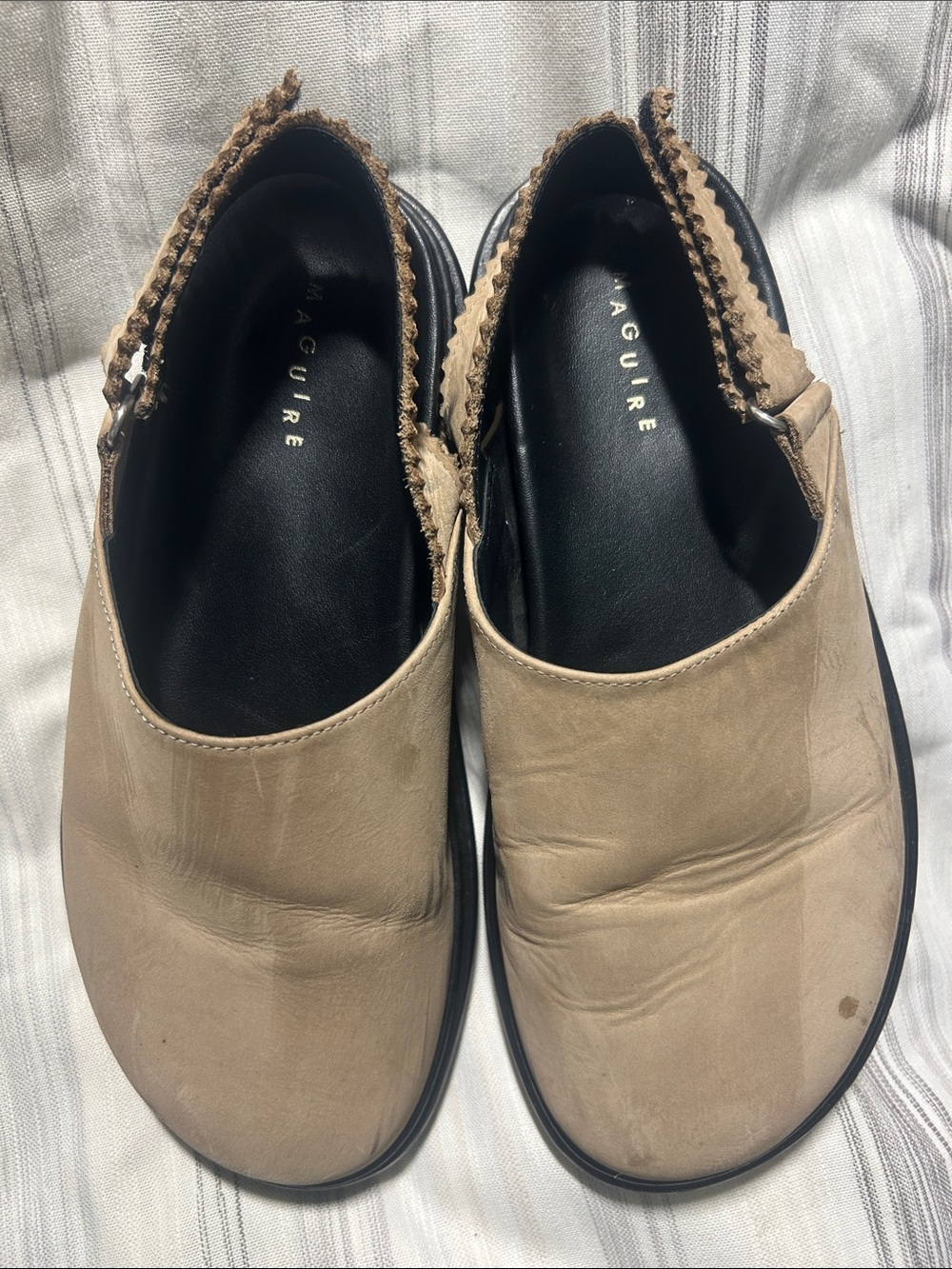 Aguire Taupe Leather Slingback Clogs